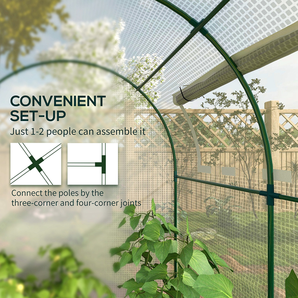 Outsunny 180 x 180 x 200cm Walk-In Polytunnel Greenhouse with Roll-Up Door and Window, PE Cover, White