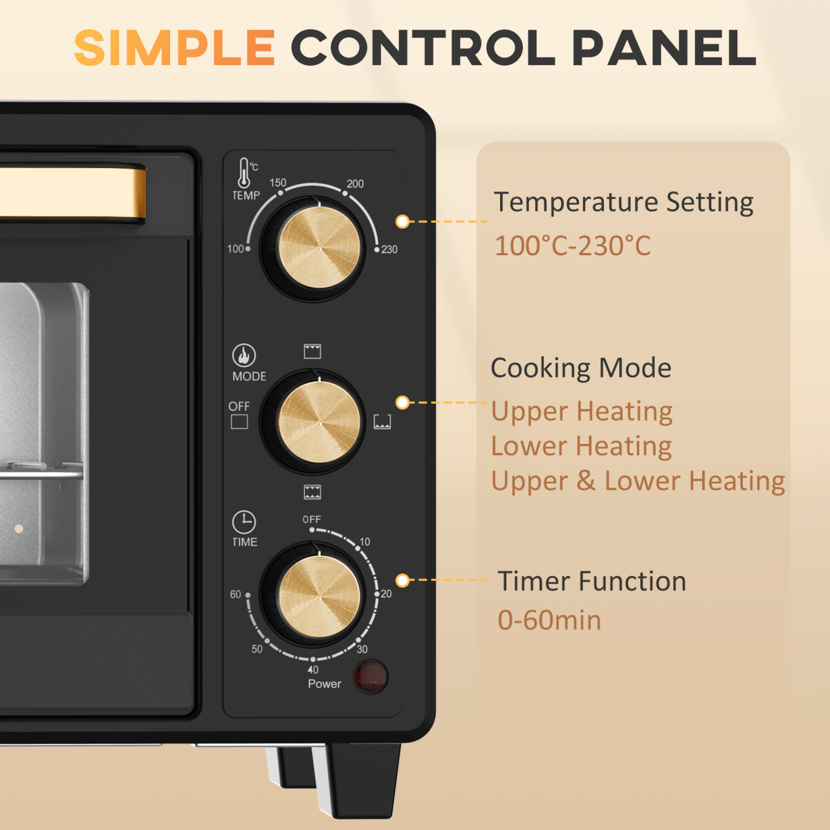 HOMCOM 16L Countertop Mini Oven with Adjustable Temp & Timer, 1400W – Compact Bake, Toast and Grill, Black