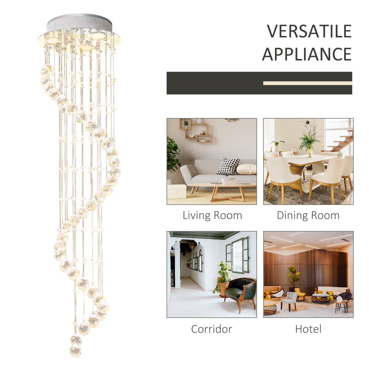 HOMCOM Crystal Chandelier with 160 Octagon Crystals – Polished Chrome Ceiling Light for Living Room and Hall