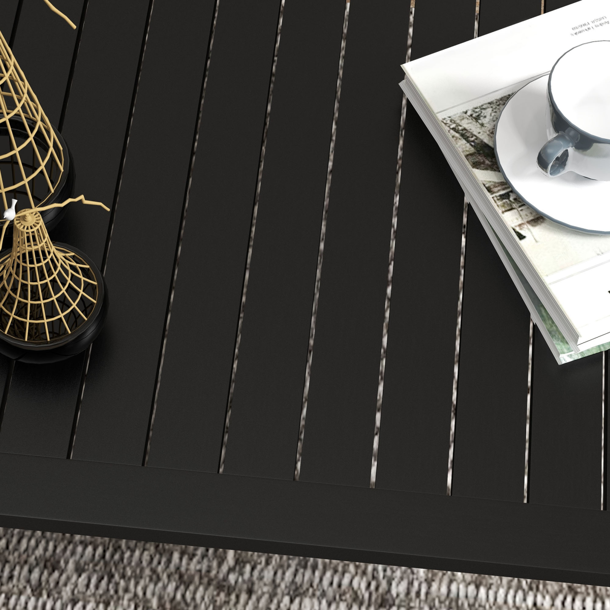 Outsunny Aluminium Outdoor Coffee Table with Slatted Top – Patio Garden Table, Black, 100x60cm