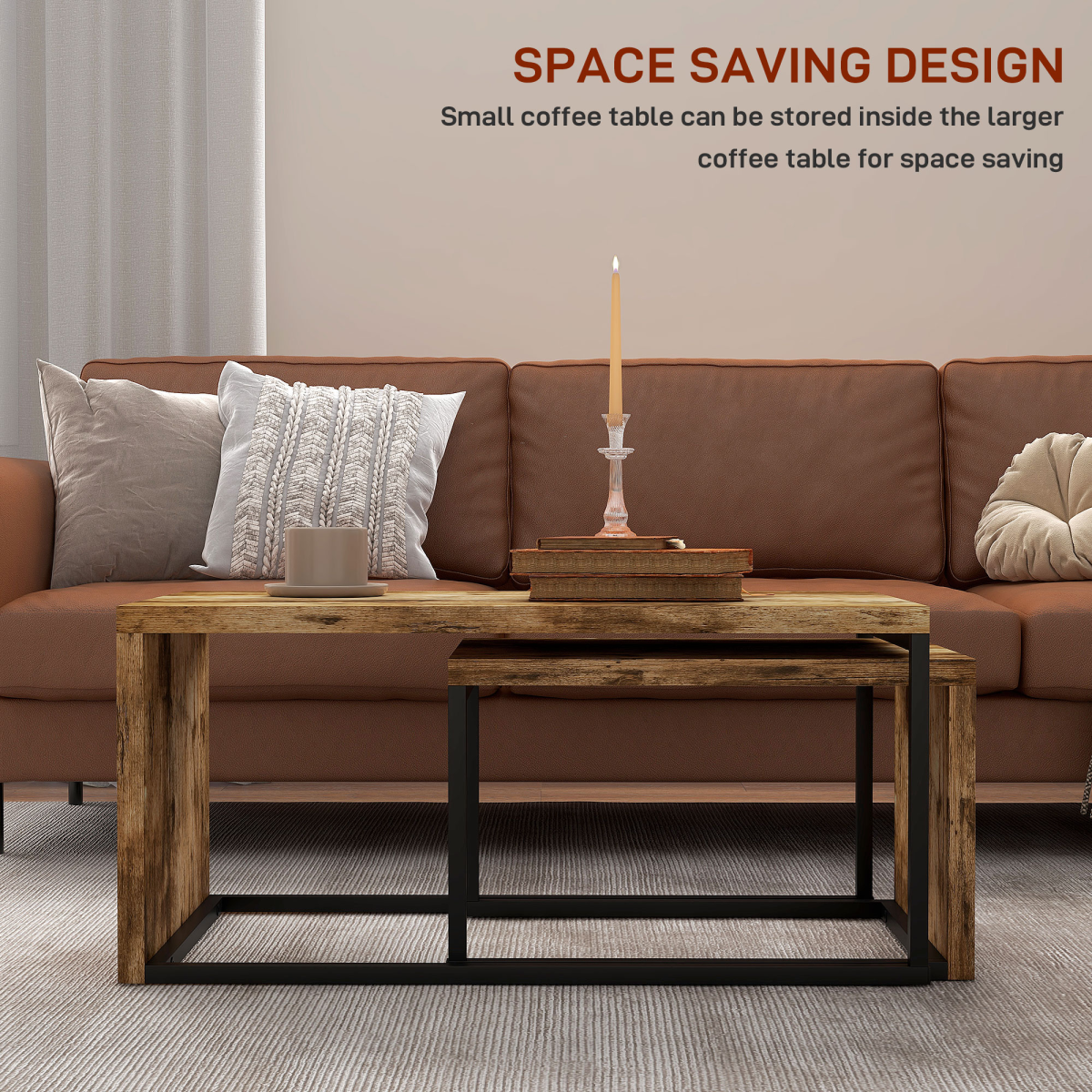 HOMCOM Set of 2 Coffee & Side Tables – Modern Nesting Living Room and Bedroom Tables