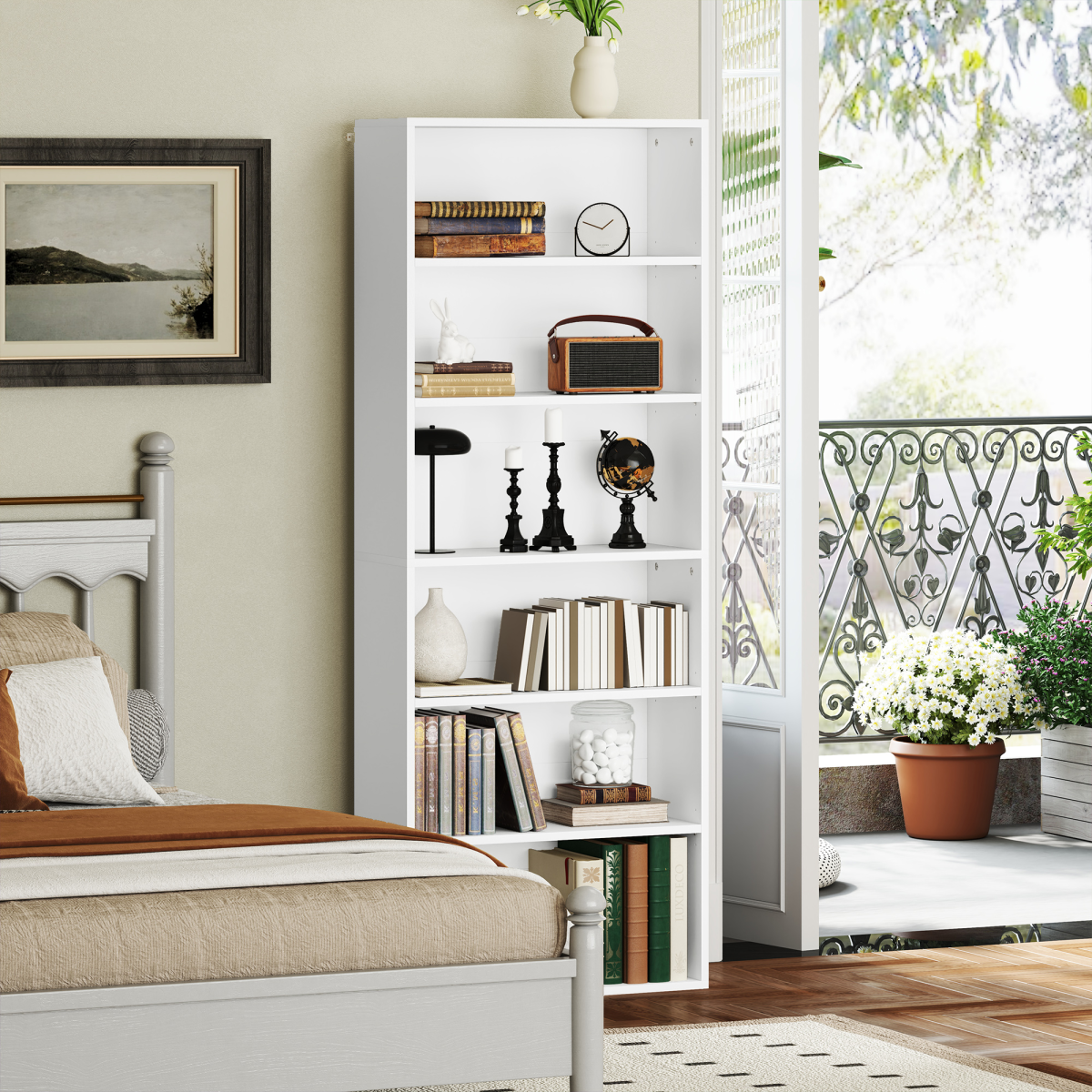 HOMCOM 6-Tier Freestanding Bookcase with Adjustable Shelves and Anti-Tipping Straps – Home Storage, White