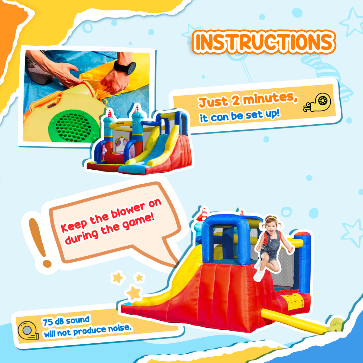 Kids Inflatable Bouncy Castle with Slide, Pool, Trampoline & Climbing Wall – Includes Electric Blower