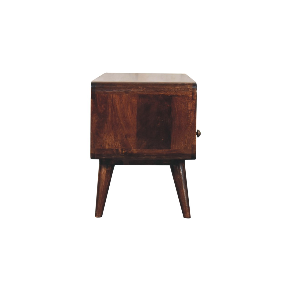 Artisan Furniture Curved Mango Wood Media Unit with 2 Drawers & Open Slot – California Walnut, Dark Brown