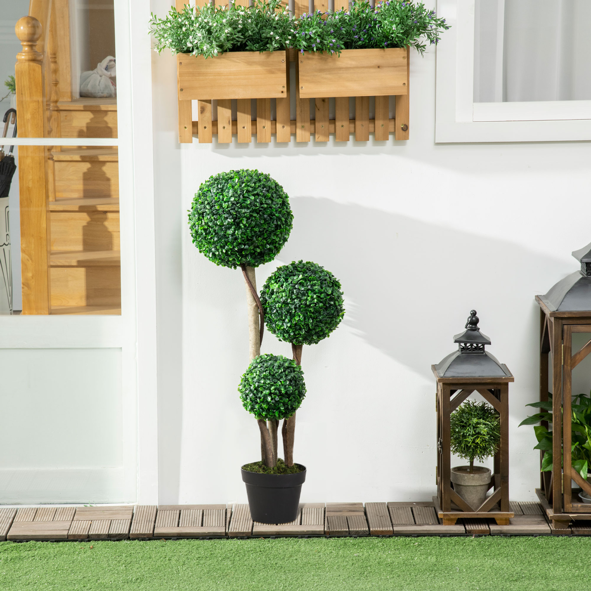 HOMCOM Artificial Plant Boxwood Ball Topiary Tree Indoor Outdoor, 90cm