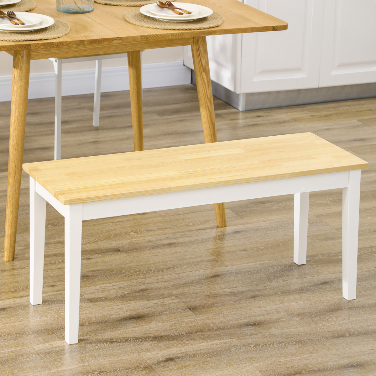 HOMCOM 2-Seater Wooden Dining Bench – Tuck-Under Seating for Dining Rooms & Hallways, Natural Wood Effect