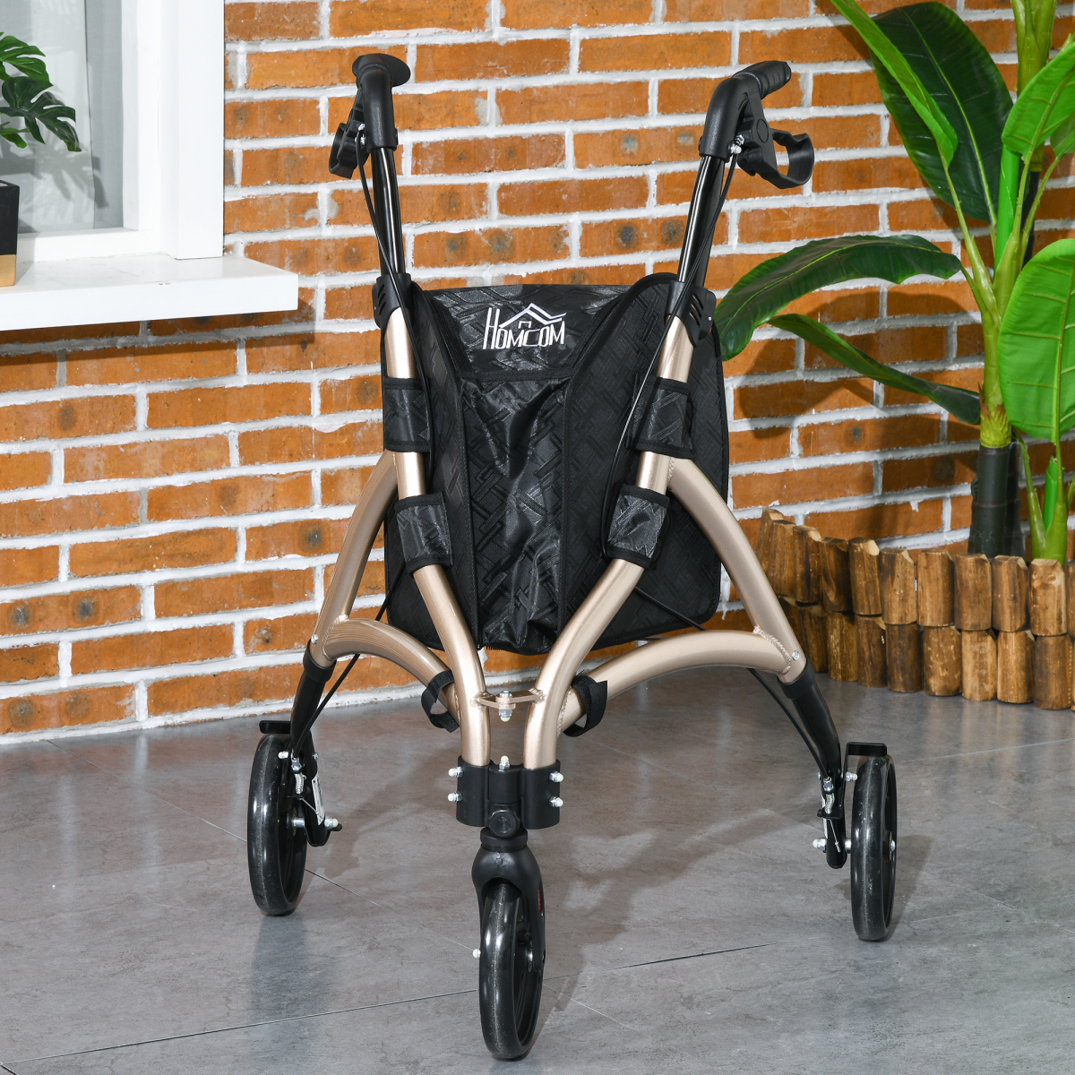 HOMCOM Lightweight Aluminium 3-Wheel Rollator with Storage Bag – Foldable Walking Aid with Height Adjustment