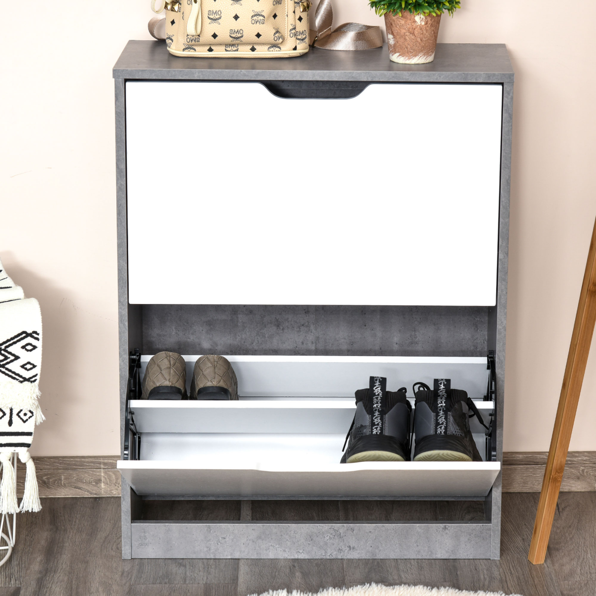 HOMCOM 2-Drawer Shoe Cabinet with Groove Handles – Slim Hallway Storage for 8 Pairs