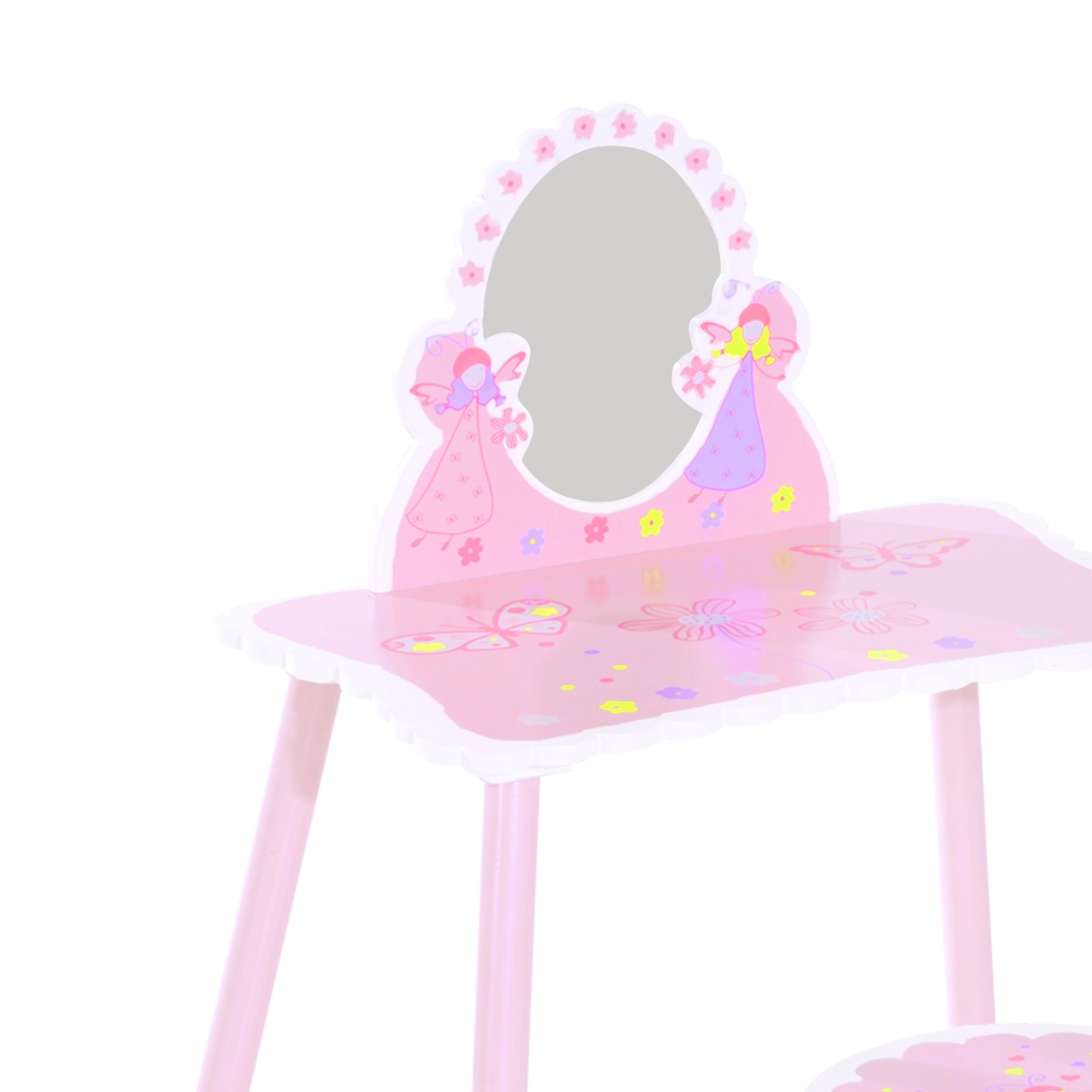 HOMCOM Kids Dressing Table and Chair Set with Mirror – Pink Make-Up Play Desk with Butterfly Patterns