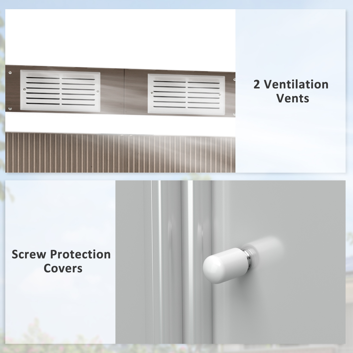 Outsunny 9 x 4ft Metal Garden Storage Shed with Lockable Sliding Double Doors & Vents – Light Grey Wood Grain