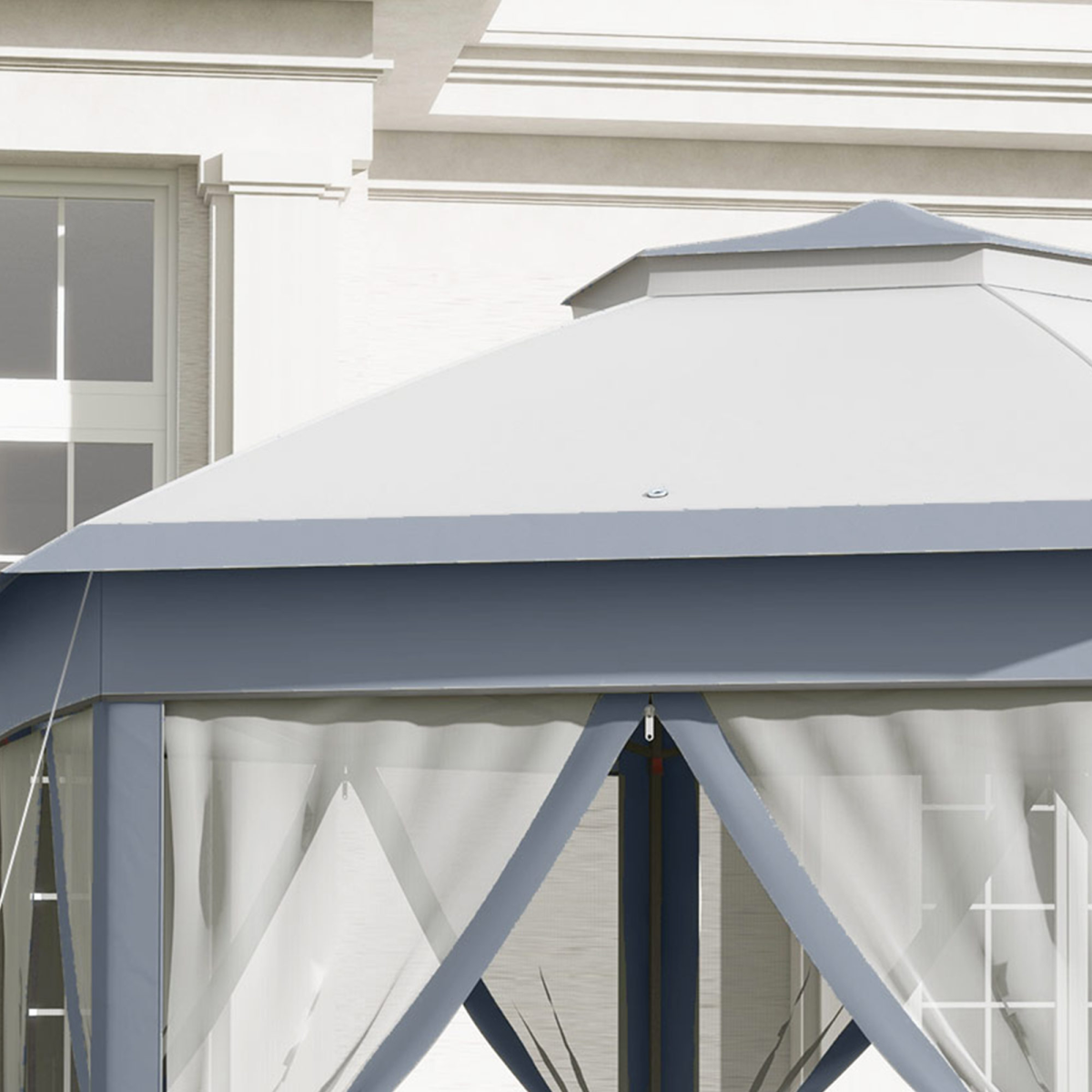 Outsunny 4 x 4m Hexagon Pop-Up Gazebo with Double Roof & Mesh Netting – Grey