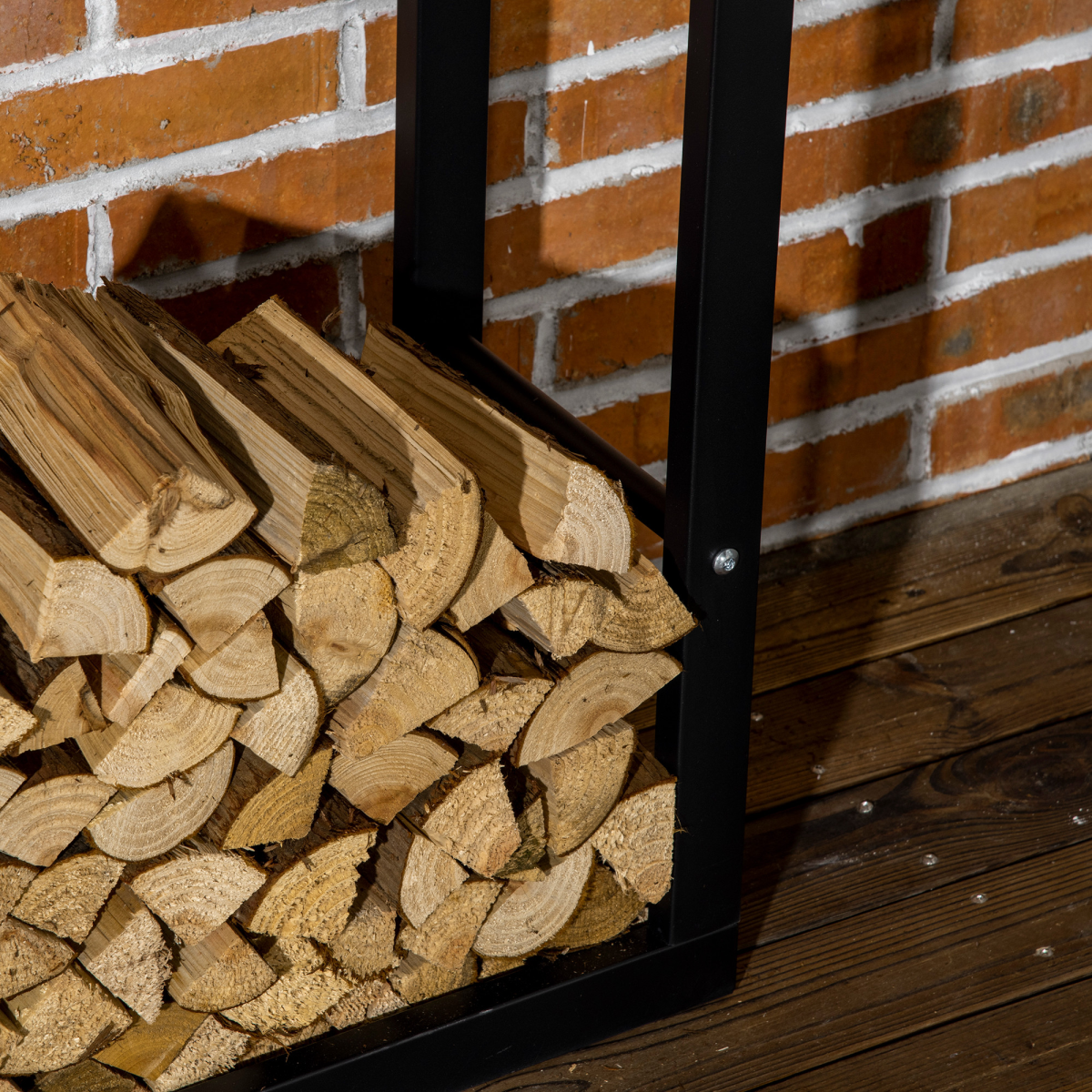 SPORTNOW 150cm Metal Firewood Log Holder Rack with Elevated Design, Balanced Base and Side Rails – Black
