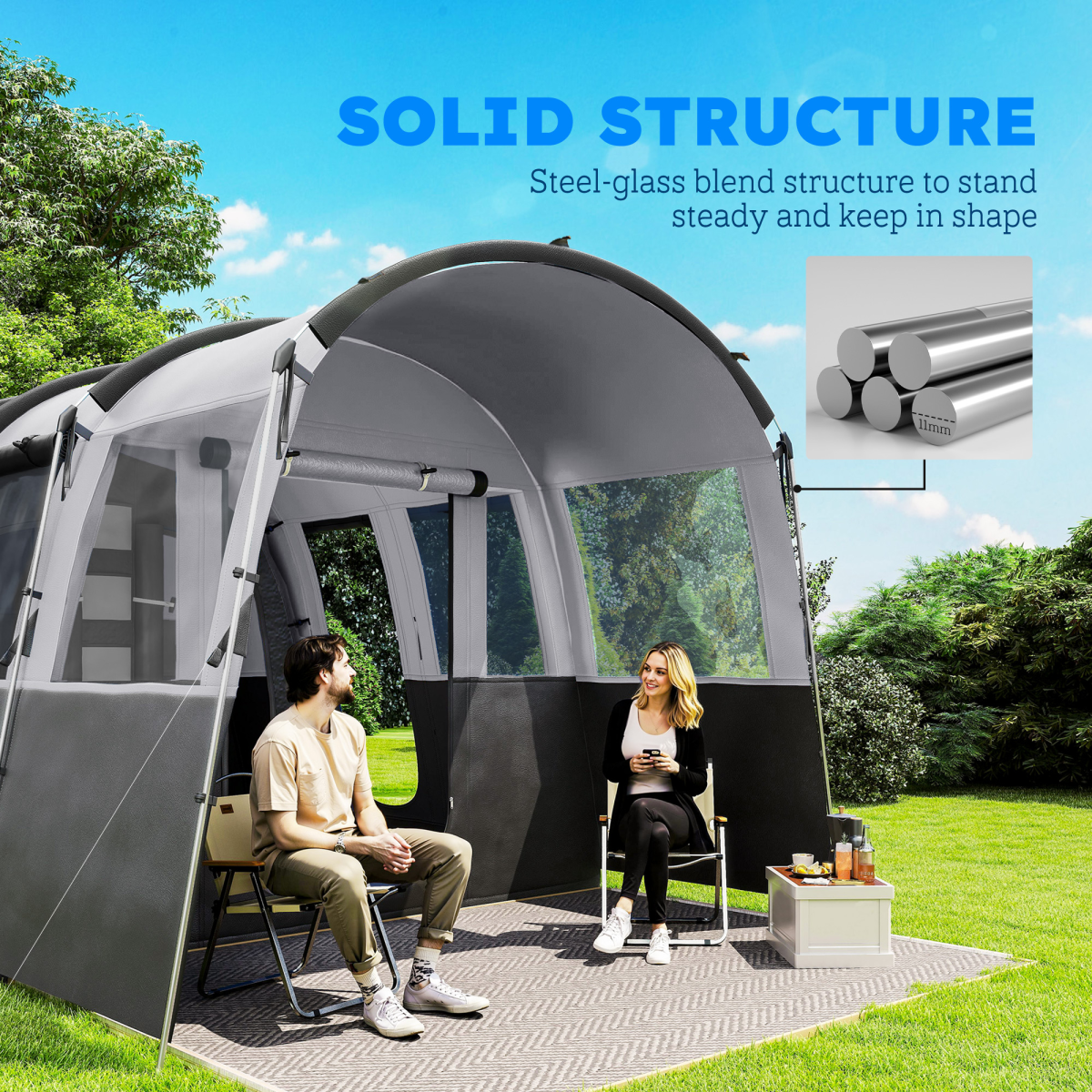Outsunny 8-Person Tunnel Tent with 4 Large Windows & Removable Inner Walls – Family Camping Tent, Dark Grey