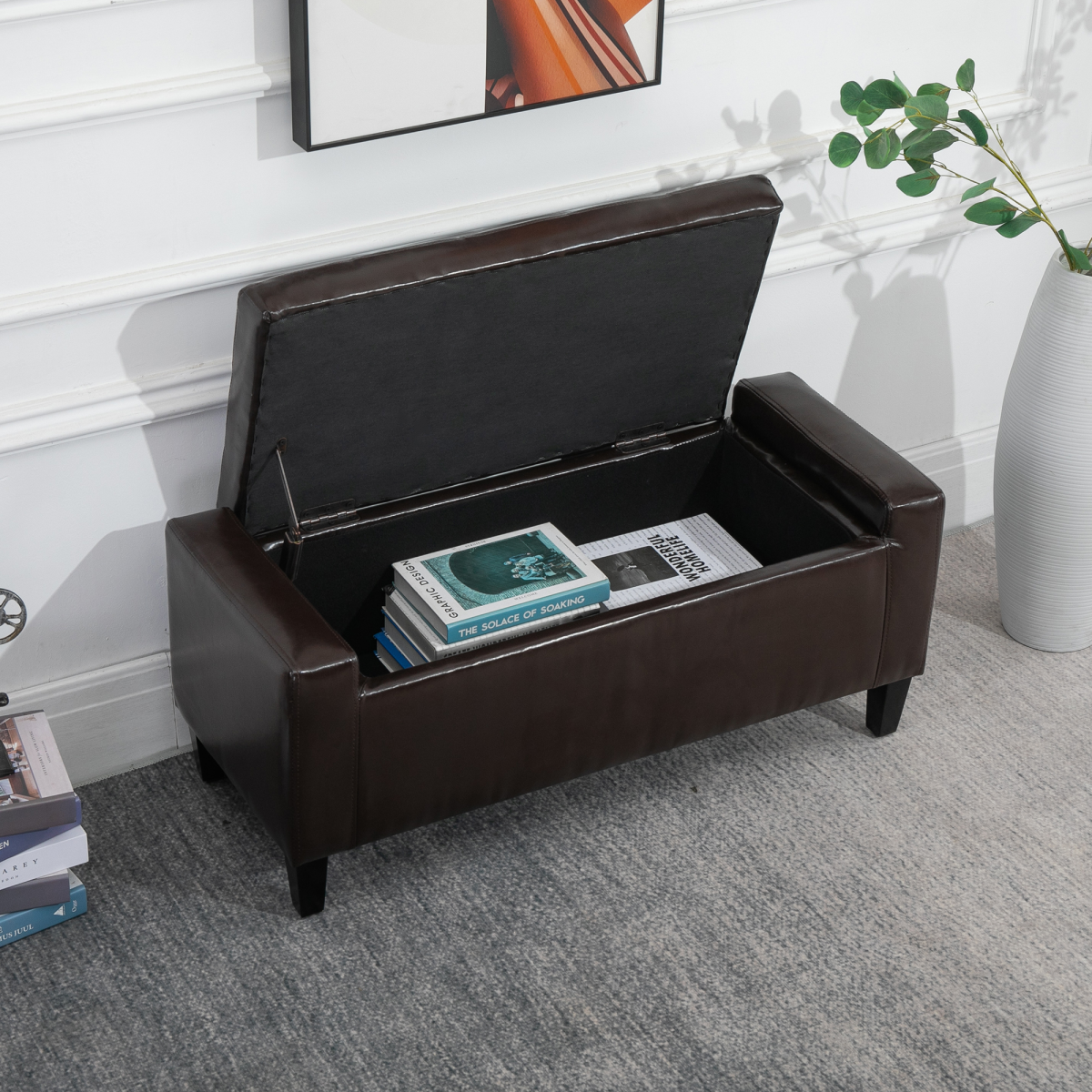 HOMCOM Tufted PU Leather Storage Ottoman Bench, 92cm – Blanket Box & Footstool for Bedroom and Hallway