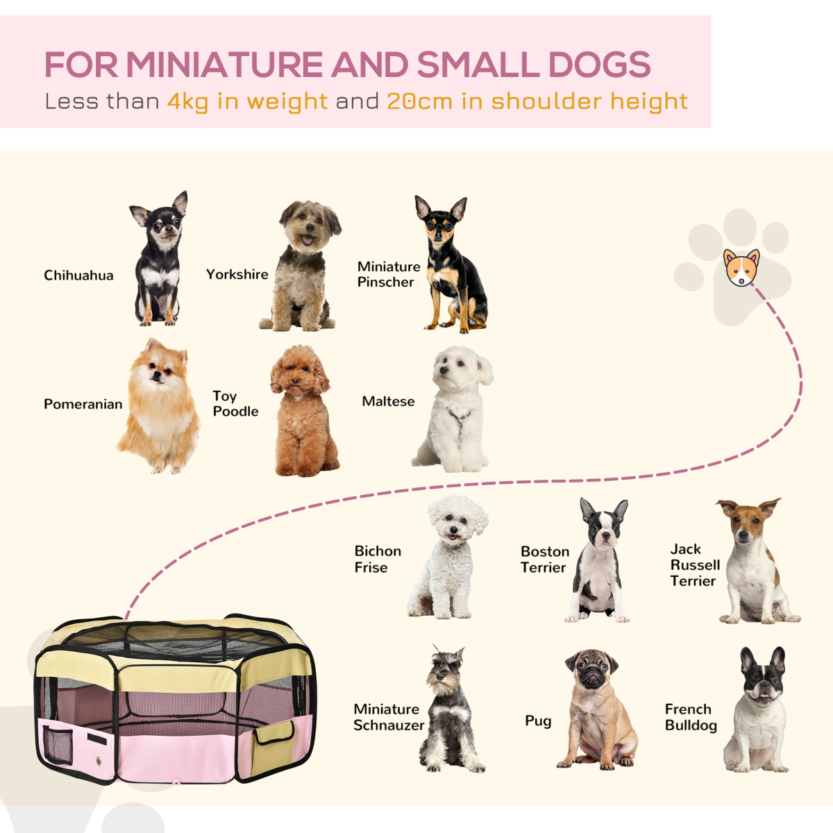 Soft Fabric Pet Playpen for Dogs, Cats, Puppies and Rabbits – 8-Panel Foldable Indoor and Outdoor Pen, Pink, Small