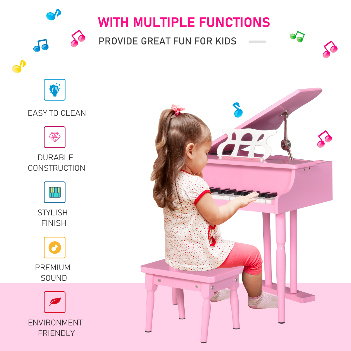 HOMCOM 30-Key Kids Mini Piano with Music Stand & Stool – Toy Keyboard Gift for Ages 3–7
