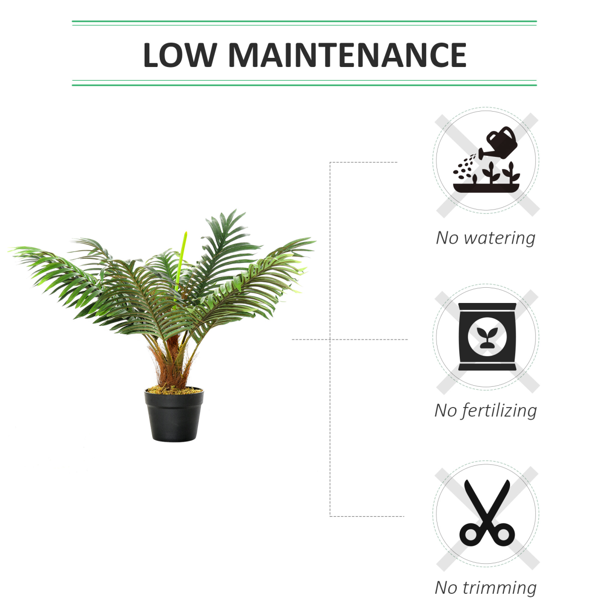 Outsunny 60cm Artificial Palm Tree with 8 Bendable Leaves and Pot – Low-Maintenance Fake Tropical Plant