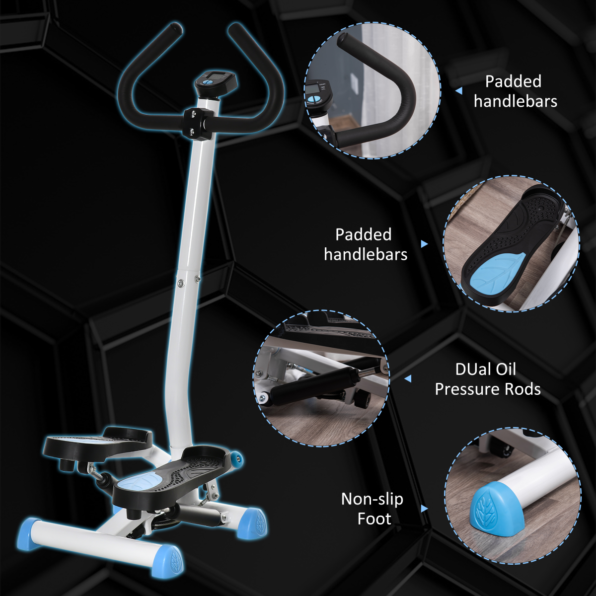 HOMCOM Height Adjustable Twister Stepper with LCD Screen – Home Step Machine for Legs & Glutes, Blue