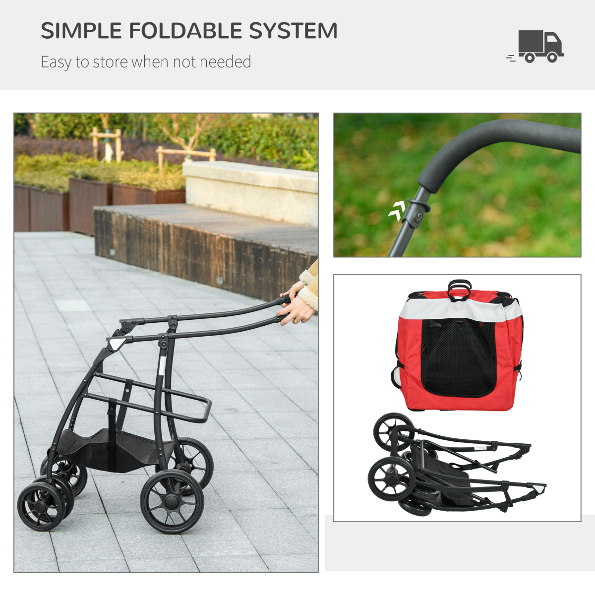 PawHut Foldable Pet Stroller with Detachable Carrier & Soft Padding – Small Dog Pushchair, Red