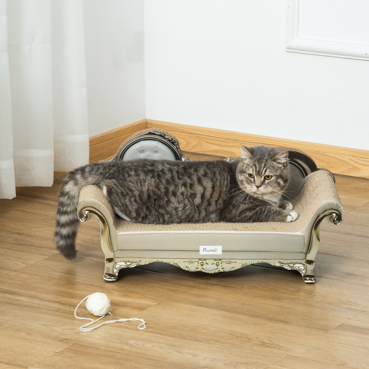 Pawhut Cat Scratching Bed with Catnip – Retro Sofa-Style Pet Scratcher Furniture, Brown