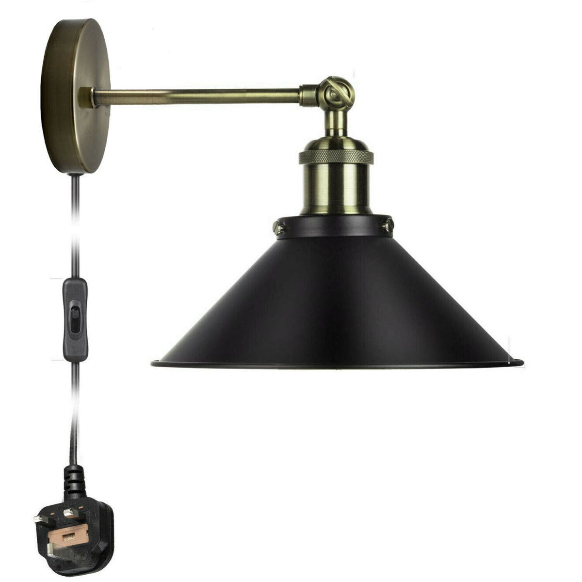 LEDSone Vintage Plug-In Wall Light with 180cm Cord, E27 Holder & Free Bulb – Industrial Sconce, Black