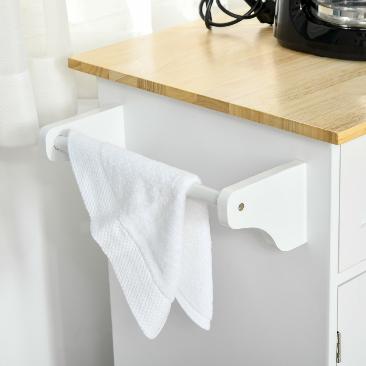 HOMCOM Kitchen Island Utility Cart with 2 Drawers, 3 Cabinets, Towel Rail & Castor Wheels – White
