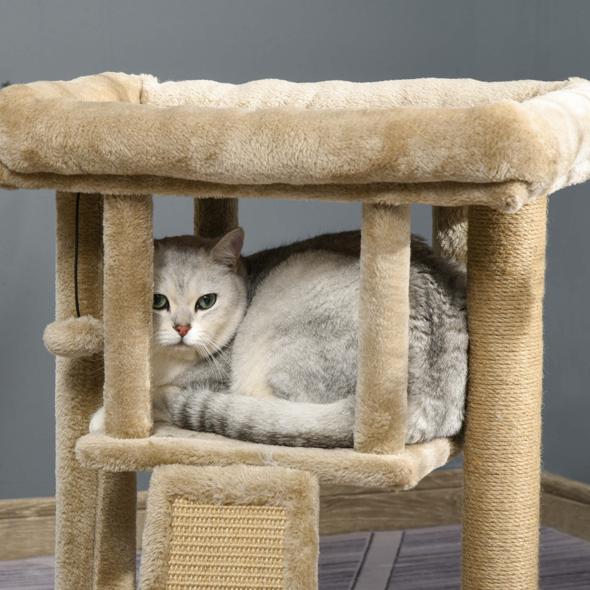 Pawhut Cat Tree Tower with Jute Scratching Pad, Toy Ball & Cat House – Multi-Level Climbing Centre, Coffee