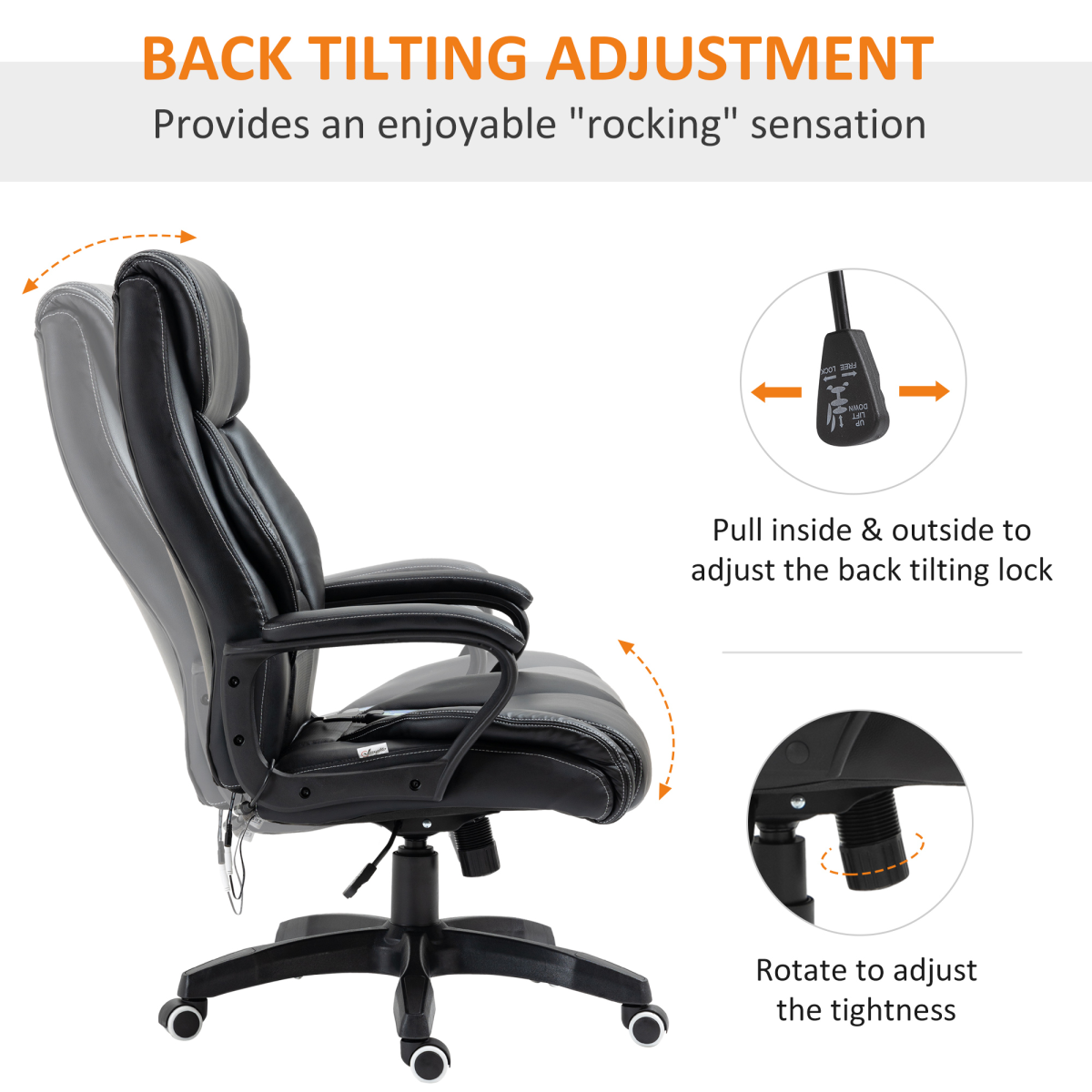 High Back Executive Massage Office Chair with 6-Point Vibration & Wired Remote – PU Leather, Black
