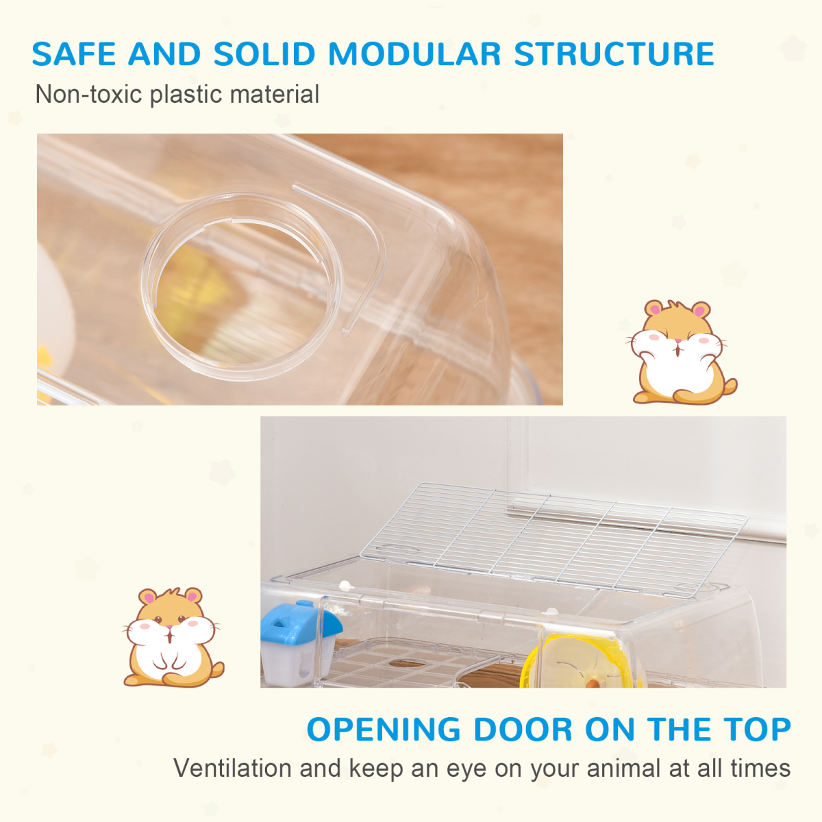 PawHut Portable 2-Storey Hamster Cage with Running Wheel, Drinker & Feeding Bowl – Small Animal Habitat