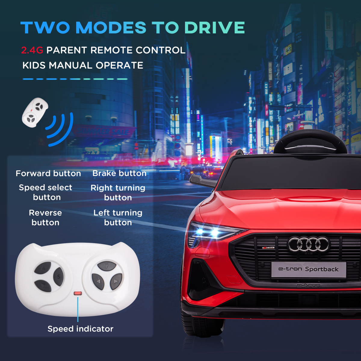 HOMCOM Audi E-tron 12V Kids Electric Ride-On Car with Remote Control, Lights & Music – Licensed Toy Car, Red