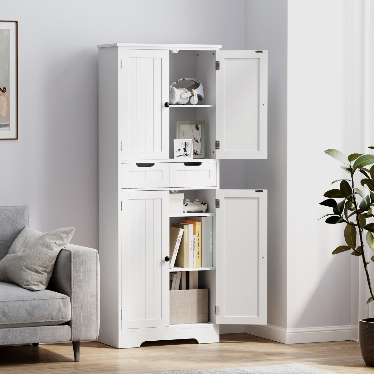 HOMCOM Tall Bathroom Cabinet with Drawer, 2 Doors and Adjustable Shelf – Slim Space-Saving Storage, White