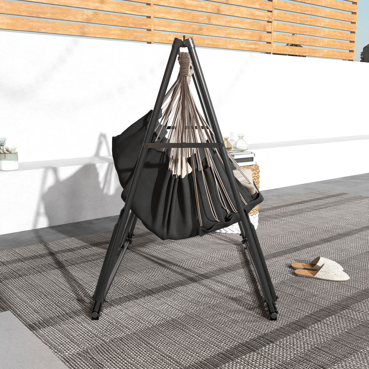 Outsunny Foldable 2-in-1 Hammock Stand for Hammock Nets and Chairs – Steel Frame with Carry Bag, Black