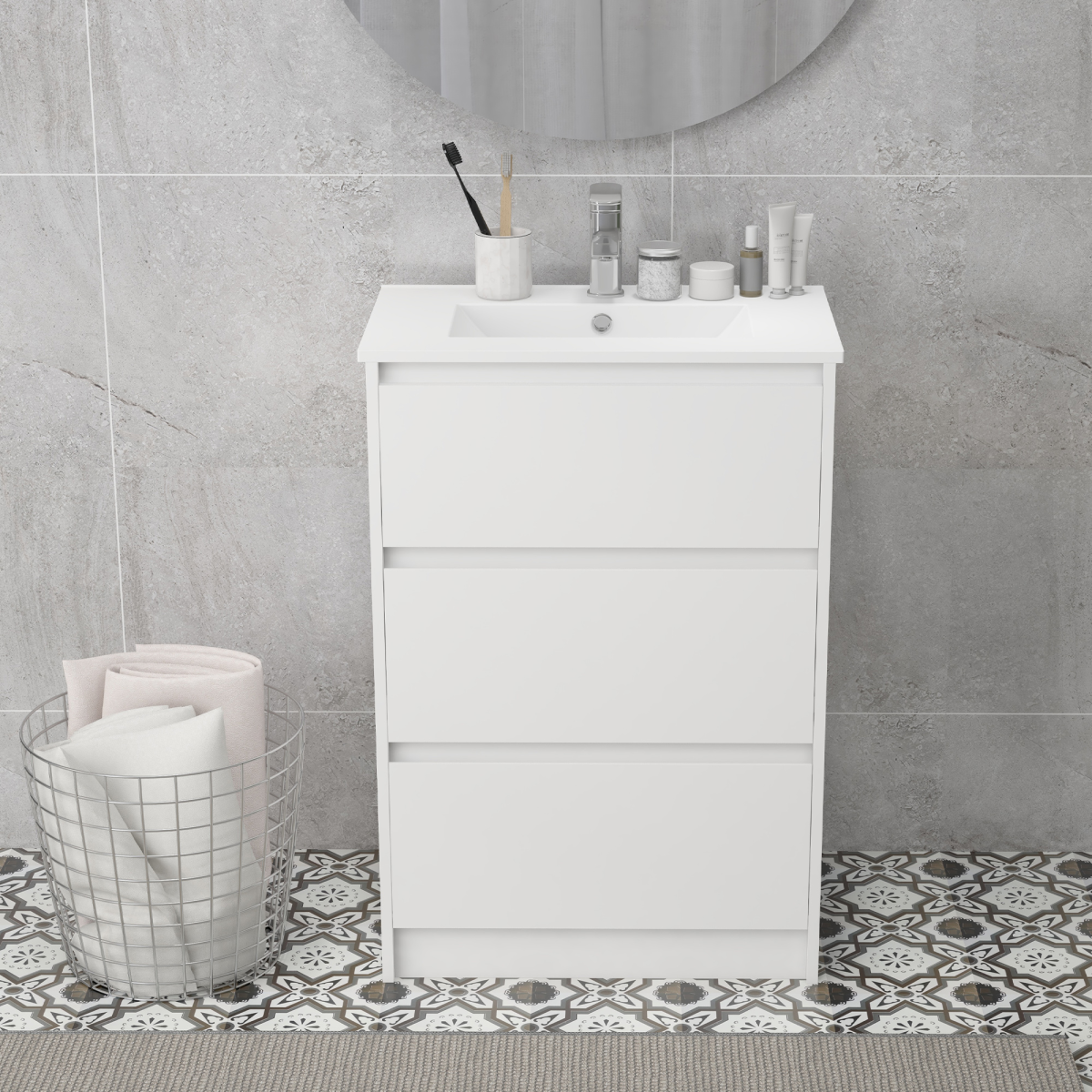 kleankin 600mm Bathroom Vanity Unit with Basin & 2 Drawers – Compact Cloakroom Storage, Gloss White