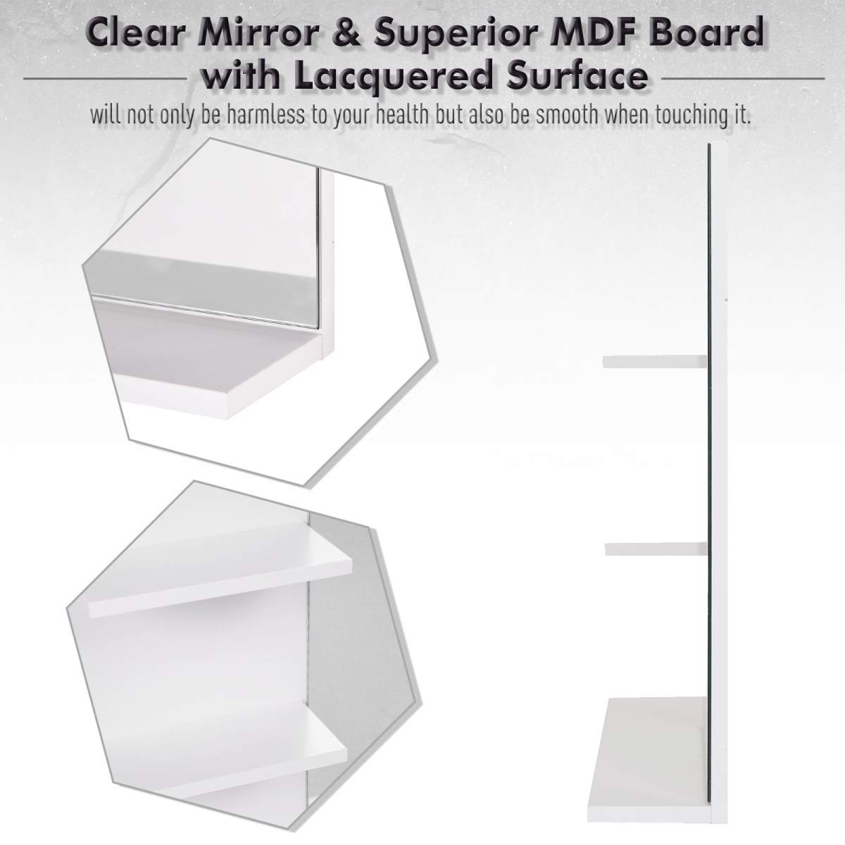 Kleankin Wall Mounted Bathroom Mirror with 3 Open Storage Shelves – Space-Saving Bathroom Storage, White