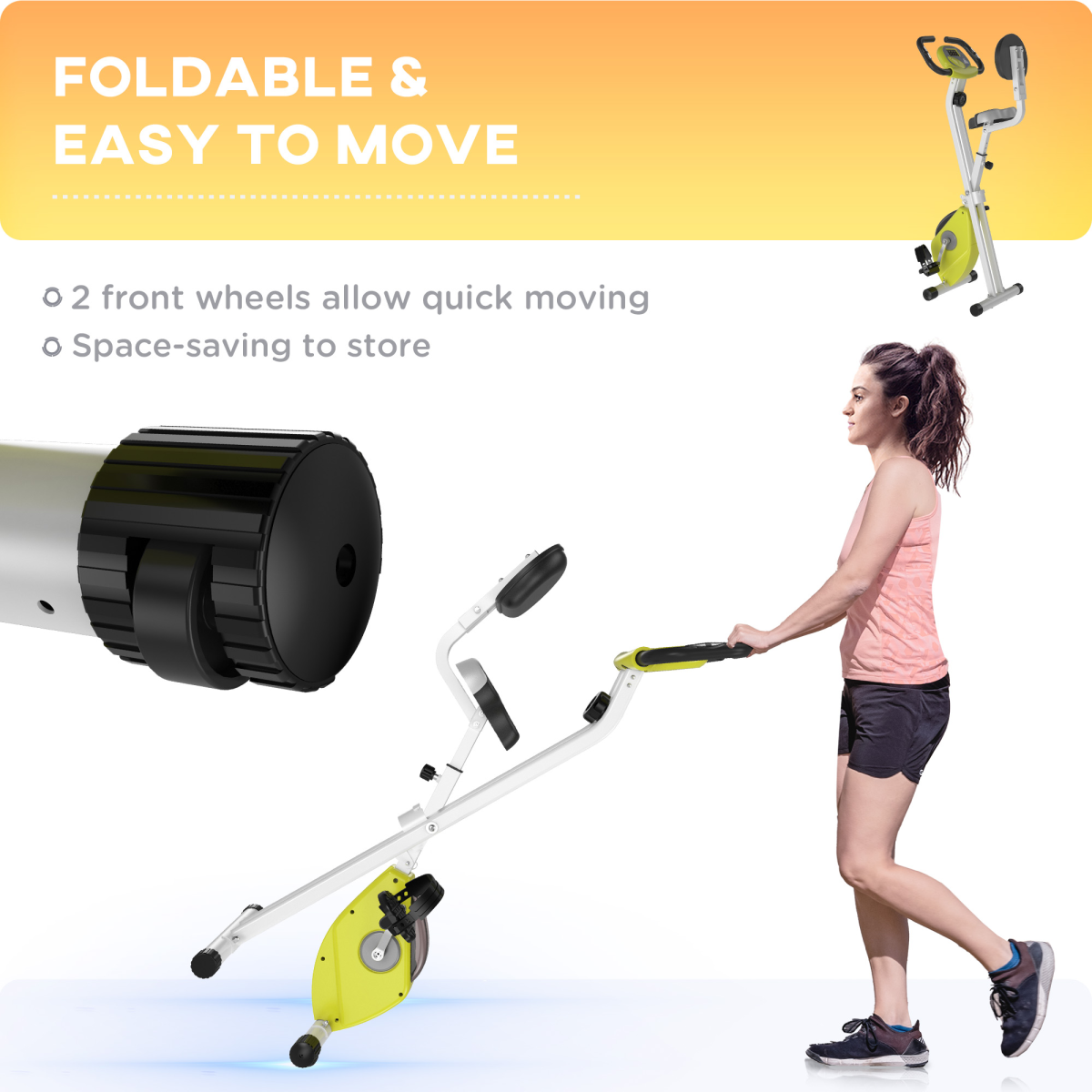HOMCOM Foldable Magnetic Exercise Bike with 8 Resistance Levels, LCD Monitor & Adjustable Seat – Home Cardio, Yellow