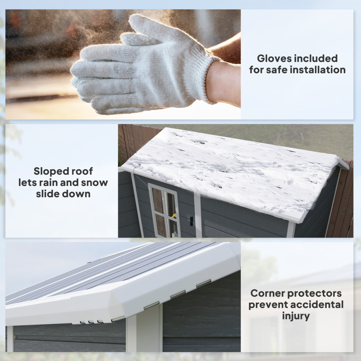 Outsunny Grey Weatherproof Tool Shed with Lock, Floor Panel & Vents – Garden Storage, 131 x 186 x 198cm