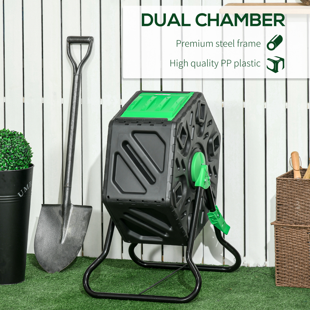 Outsunny 65L Rotating Garden Compost Bin with 48 Ventilation Holes & Steel Legs – Barrel Composter