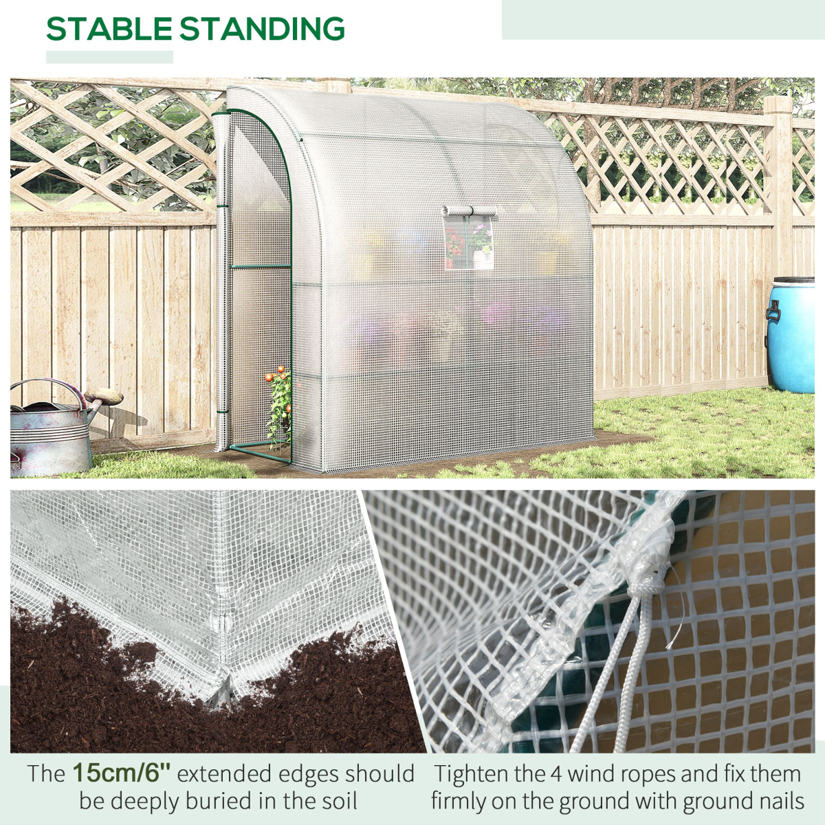 Outsunny Walk-In Lean-To Greenhouse with 4 Shelves, Windows & Doors – Steel Frame, PE Cover, White