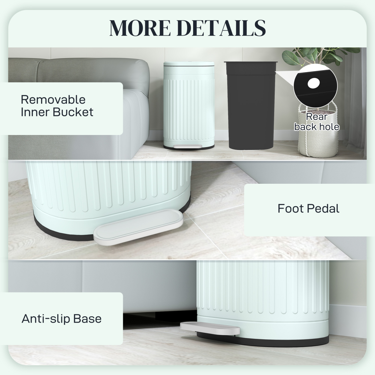 HOMCOM 30L Metal Pedal Bin with Soft-Close Lid and Removable Inner Bucket – Kitchen Waste Bin, Light Green