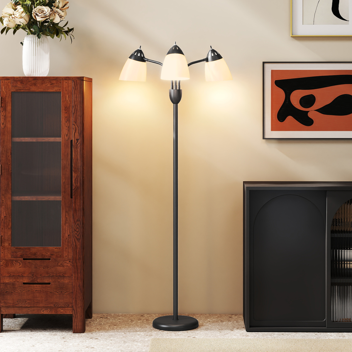 HOMCOM Arc Tree Floor Lamp, 3 Colour Temps – Black
