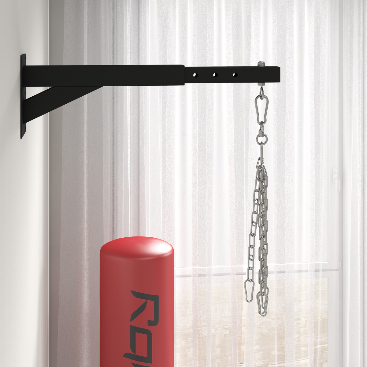 SPORTNOW Adjustable Punch Bag Wall Bracket, 5 Lengths, Steel with 360° Swivel Hook – Boxing Training, Black