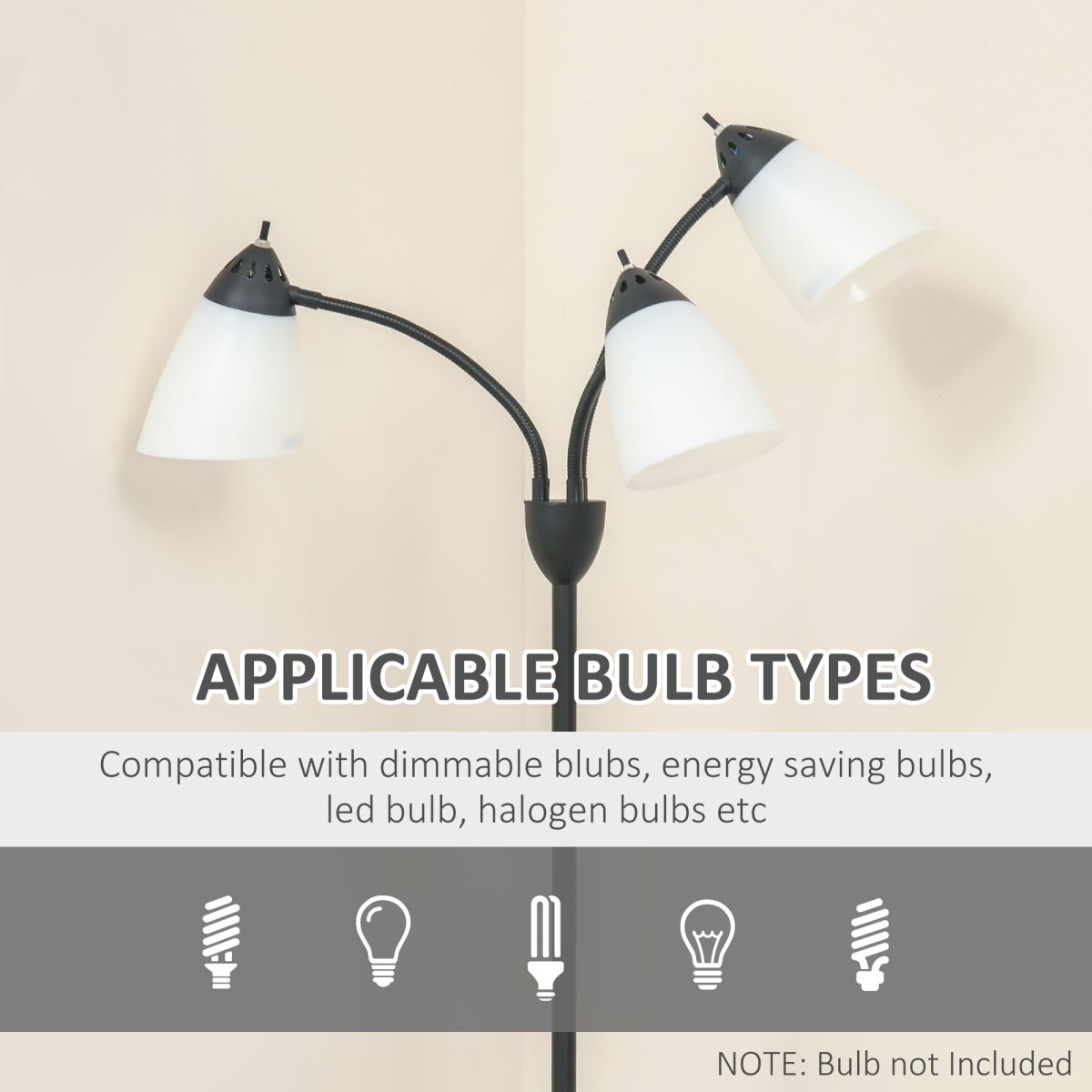 155cm Arc Tree Floor Lamp with 3 Rotating Lights – Black