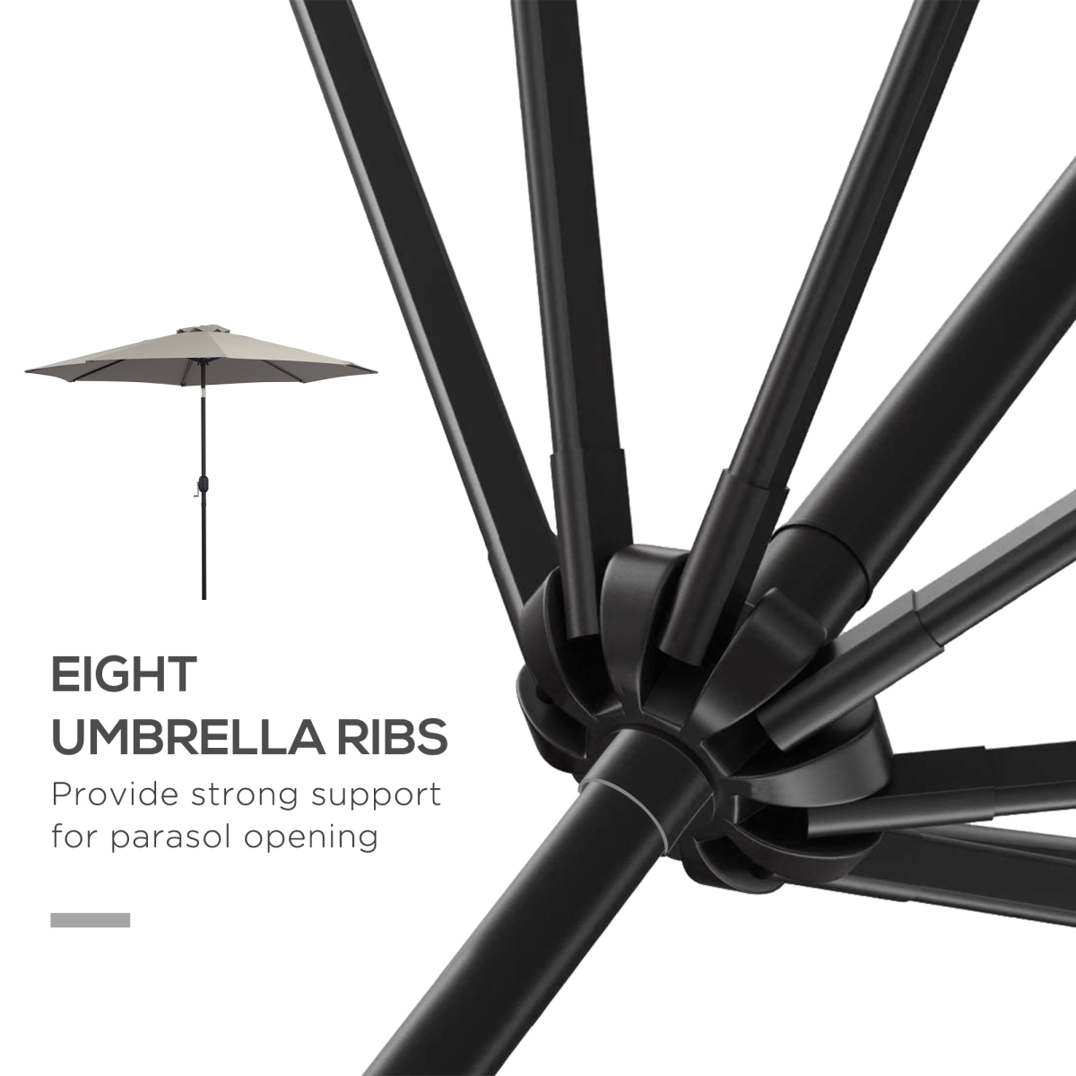 Outsunny 3m Tilt & Crank Patio Parasol with 2.95m Canopy & Steel Frame – Garden Sun Shade, Light Grey