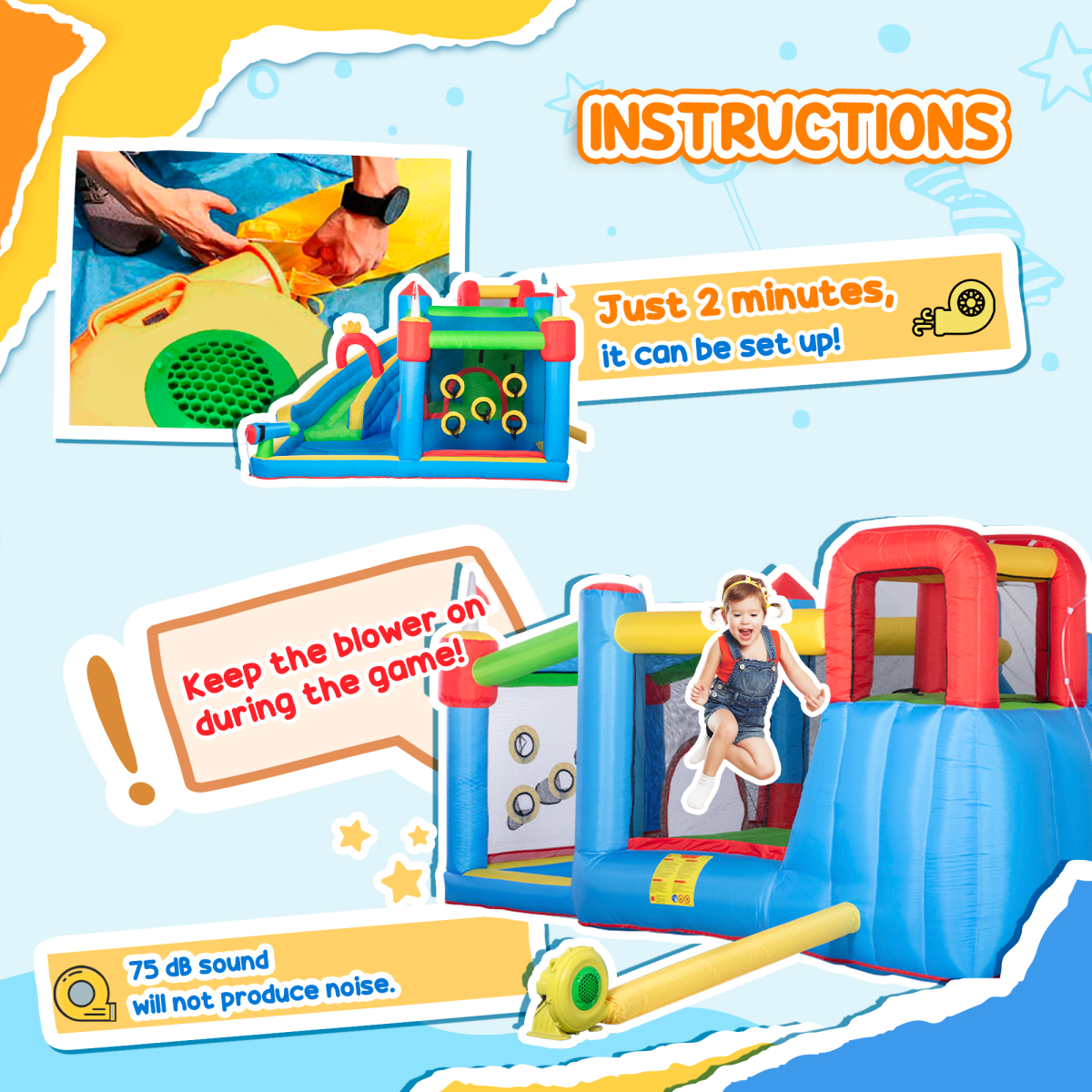 Outsunny 6-in-1 Kids Inflatable Bouncy Castle with Water Slide, Water Gun & 450W Air Blower – Garden Fun