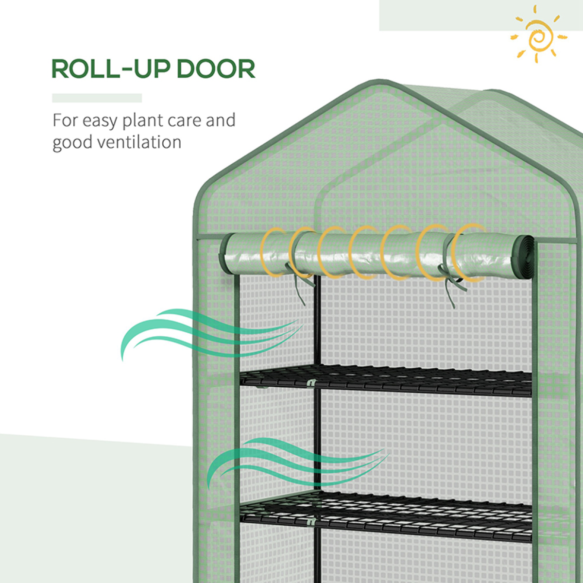 Outsunny 5-Tier Widened Mini Greenhouse with Roll-Up Zipped Door & UV-Resistant Cover – 90 x 49 x 193cm, Green