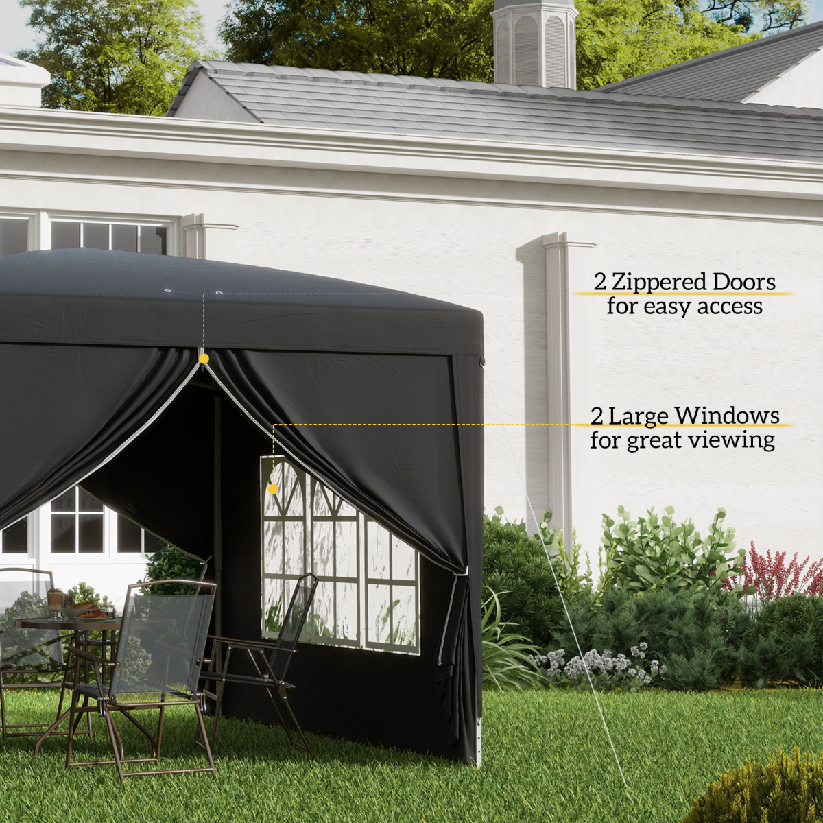Outsunny 3 x 3m Pop Up Gazebo with Four Removable Walls & Carry Bag – Garden Party Tent Canopy, Black