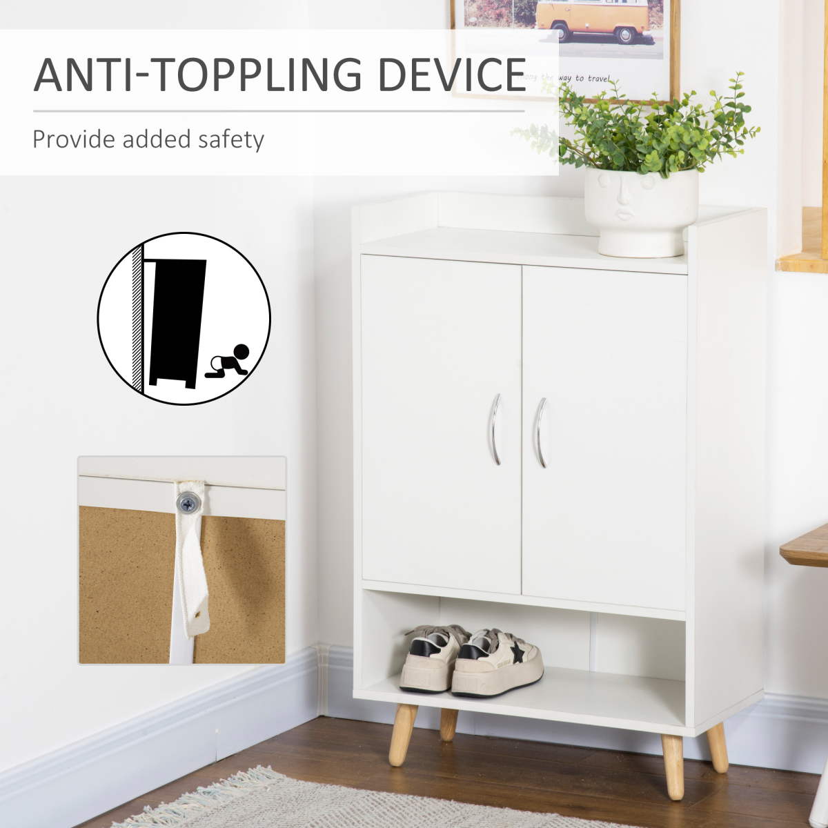 Modern Shoe Cabinet with Doors & 4 Shelves – Hallway Storage for 12 Pairs of Shoes