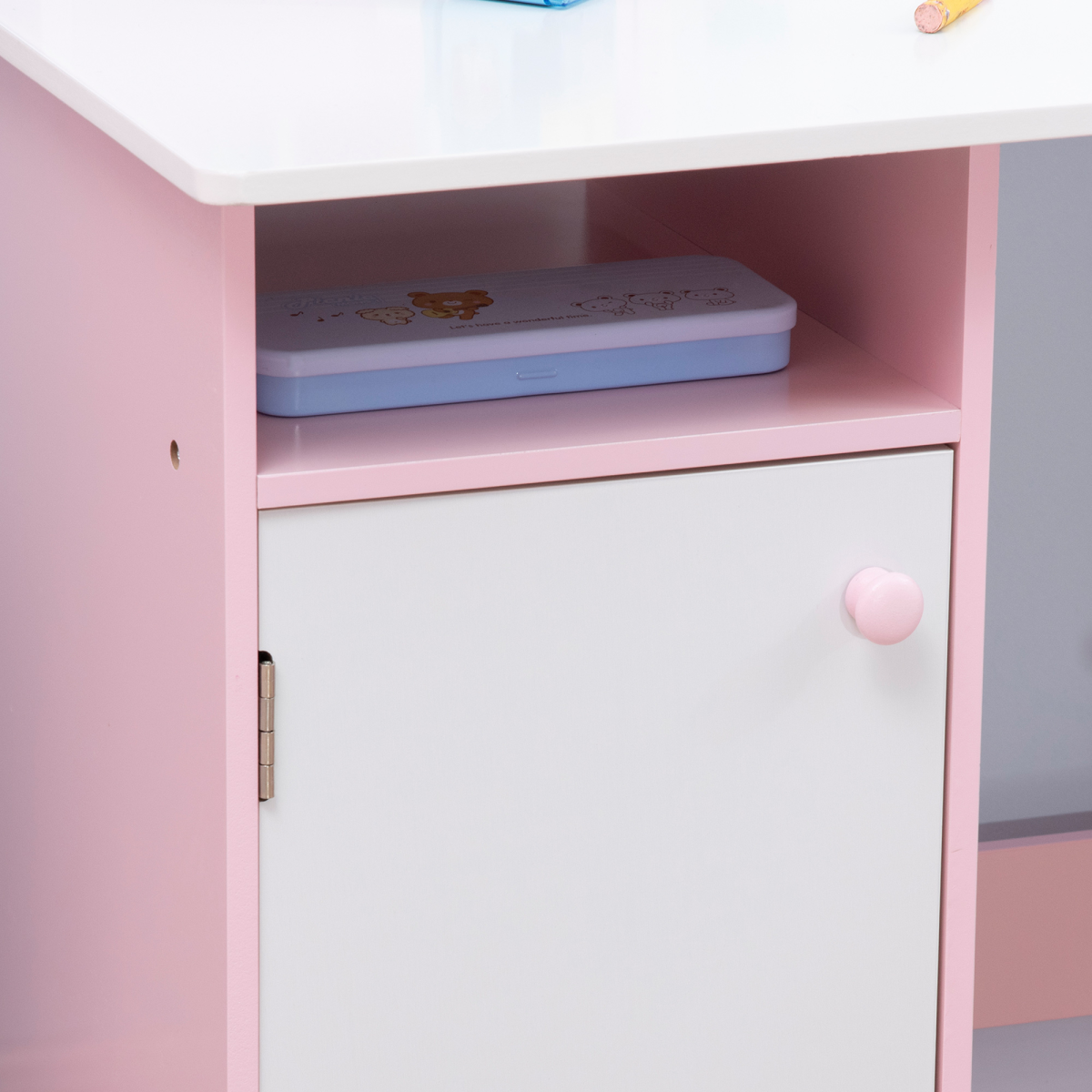 HOMCOM 2-Piece Kids Table and Chair Set with Whiteboard Desktop and Storage – Pink