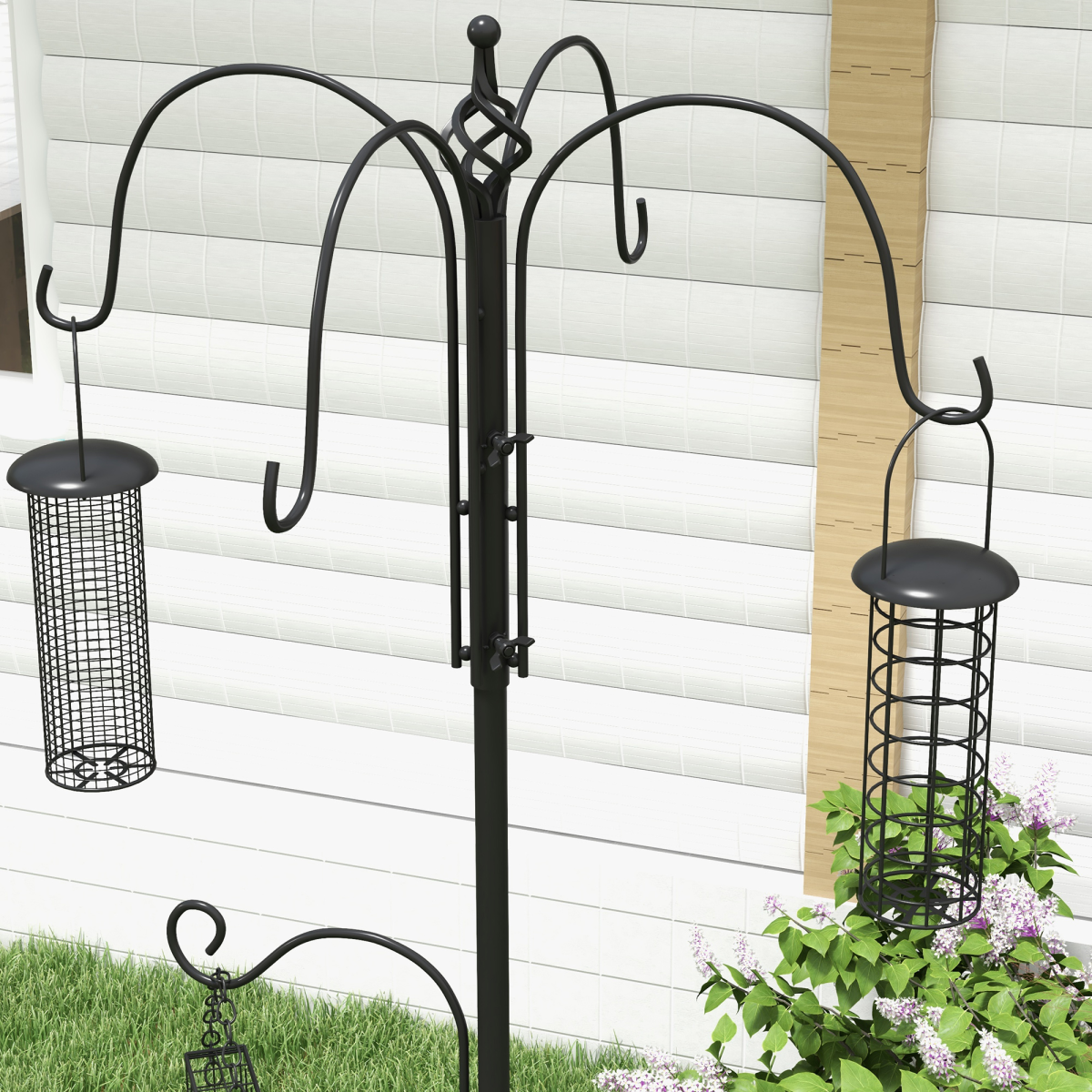 PawHut Bird Feeding Station Kit with 6 Hooks and 4 Hanging Feeders – Garden Wild Bird Feeder Pole