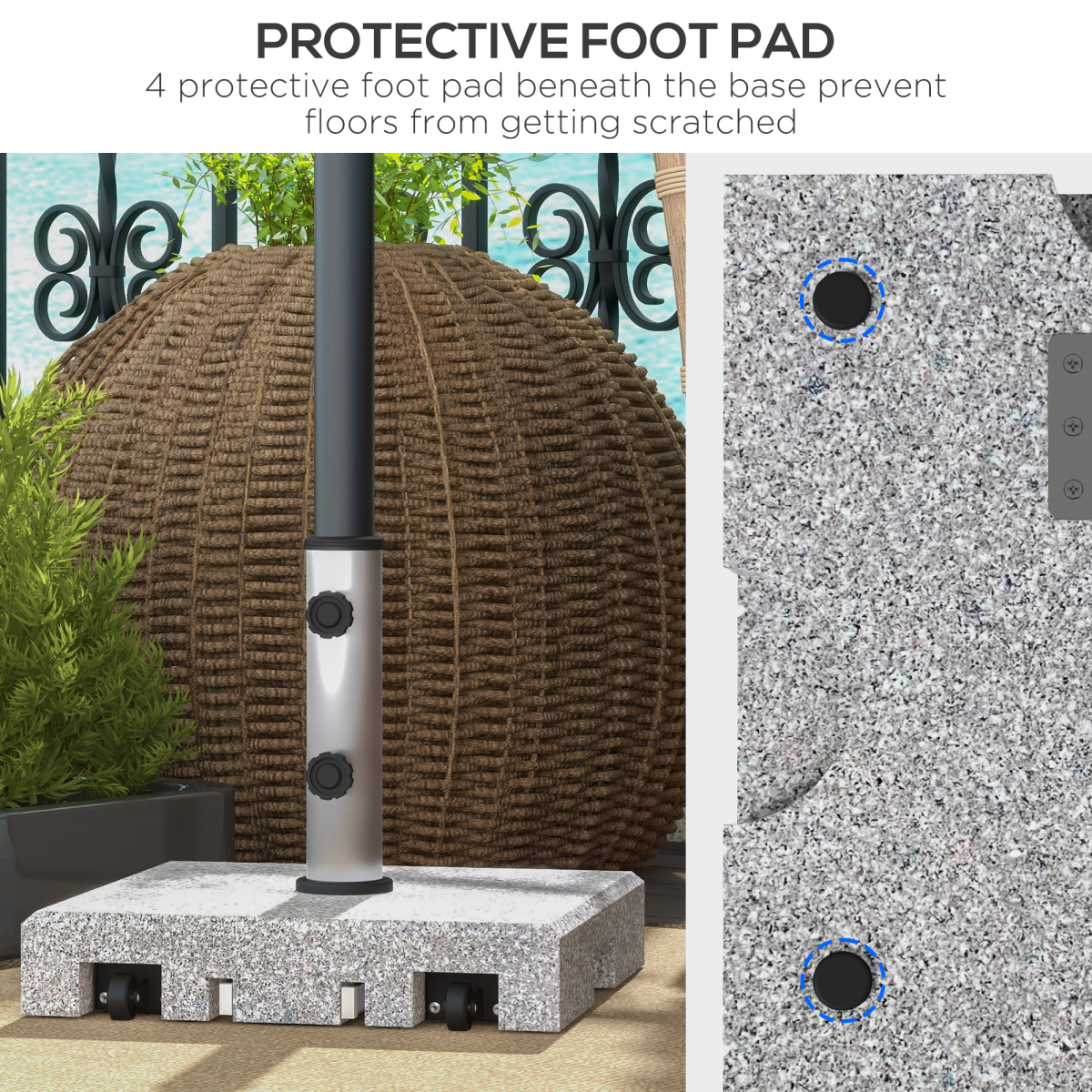 Outsunny 28kg Granite Parasol Base with Wheels and Retractable Handle – Fits 32–48mm Poles, Grey